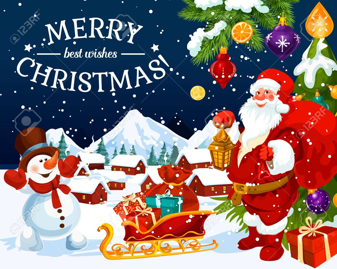 Merry Christmas Greeting Card And New Year Best Wishes Design... Royalty Free Cliparts, Vectors, And Stock Illustration. Image 109651077.