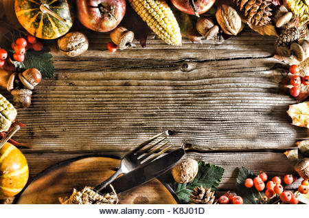 Thanksgiving background happy holiday food wooden background - Stock Image
