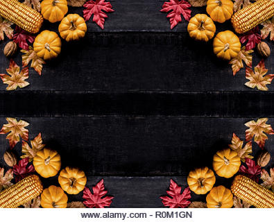 Thanksgiving background with fruit and vegetable on wood in autumn and Fall harvest season.Copy space for text. - Stock Image