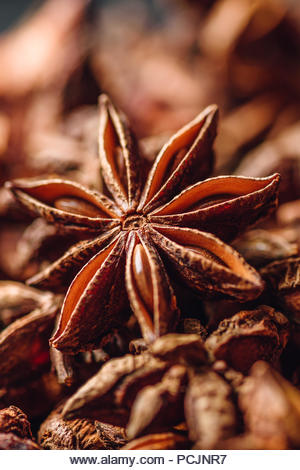 Background of Star Anise Fruits and Seeds. Vertical Orientation. - Stock Image
