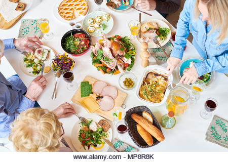 Above View of Happy Family Dinner - Stock Image
