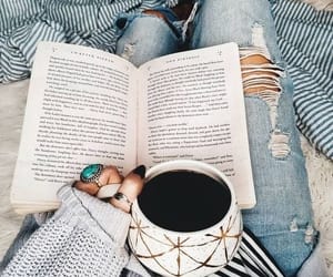 book, coffee, and bed image