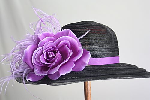 black Ideal mesh hat with lilac colored trimming