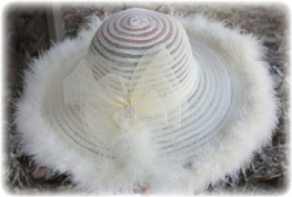 White Ideal Hat with marabou feather trim