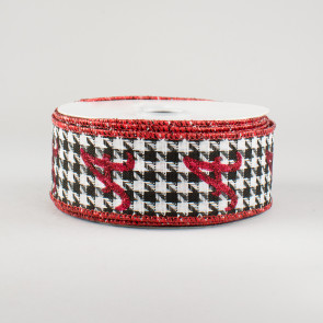1.5" Houndstooth Ribbon With Crimson A (10 Yards)
