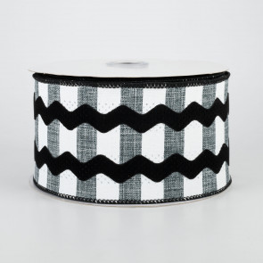 2.5" Ric Rac On Stripes Ribbon: Grey, White, Black (10 Yards)