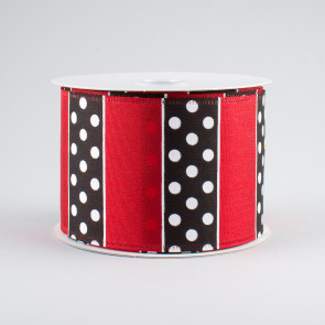 2.5" B & W Polka Dot Stripes Ribbon: Red (10 Yards)