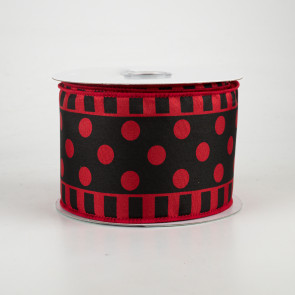 2.5" Dots & Stripes Satin Ribbon: Crimson Red & Black (10 Yards)