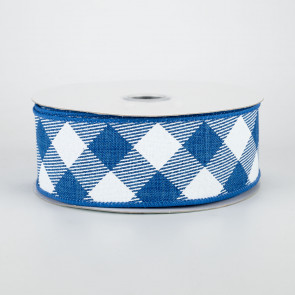 1.5" Diagonal Check Ribbon: Royal Blue & White (10 Yards)