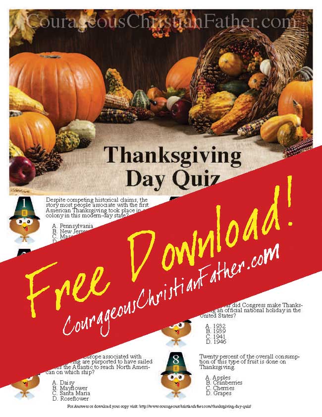 Thanksgiving Day Quiz Printable | Courageous Christian Father