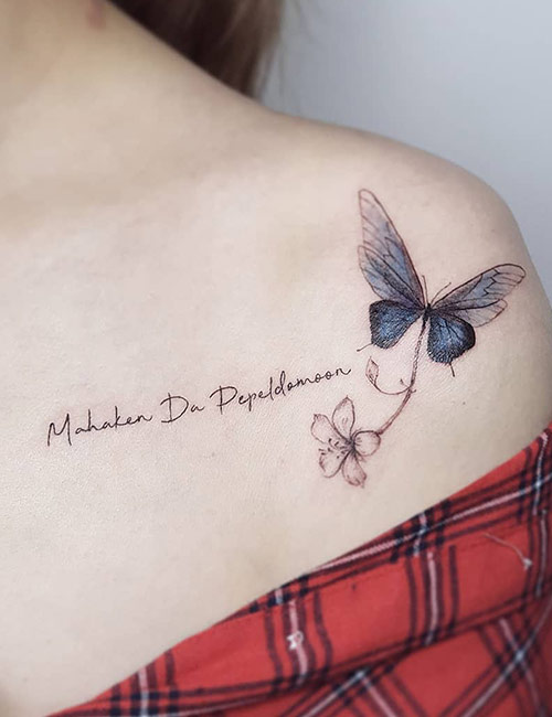 butterfly tattoos on shoulder with names