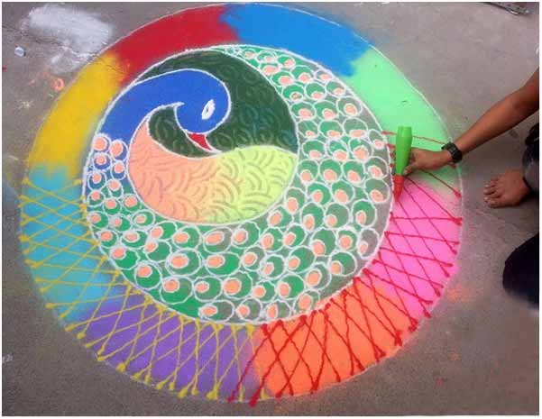 Round Peacock Rangoli