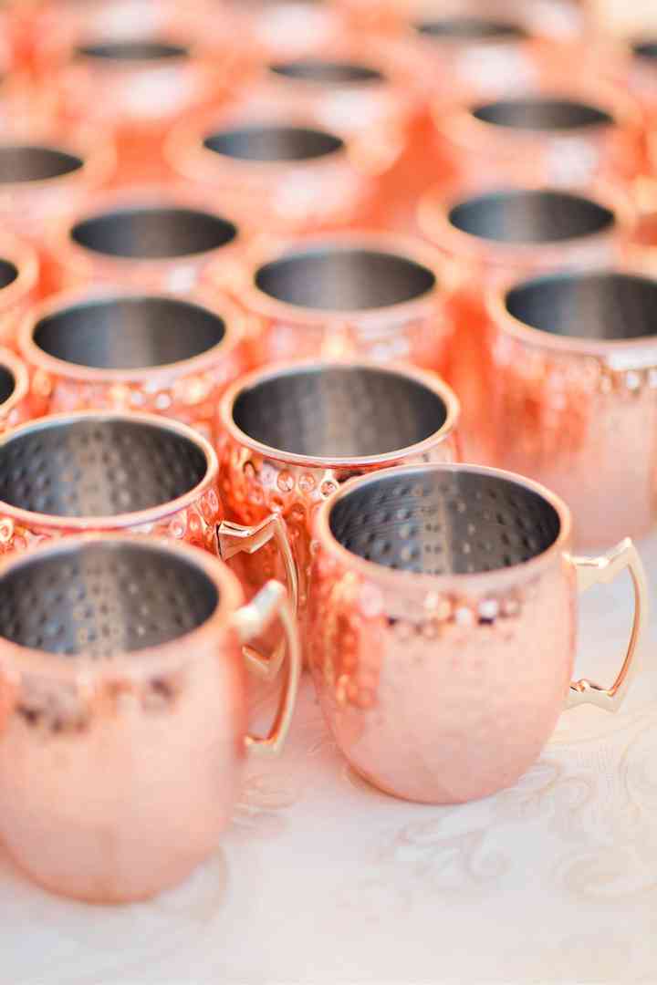 Moscow mule mugs on display