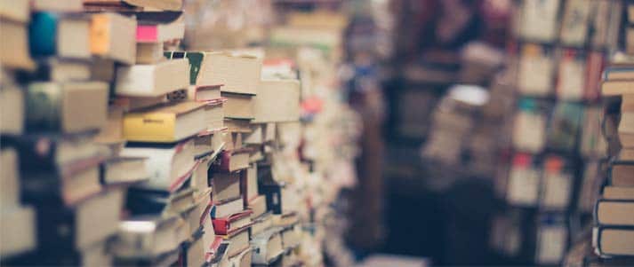 stacks of books in shop