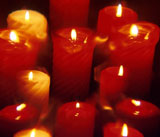 Display of red and gold candles