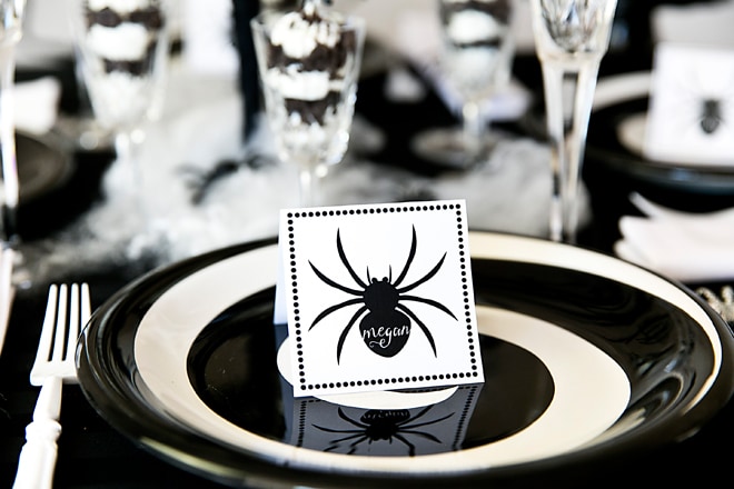 Chic Black & White Spider Dinner Party for Halloween! | Pizzazzerie.com