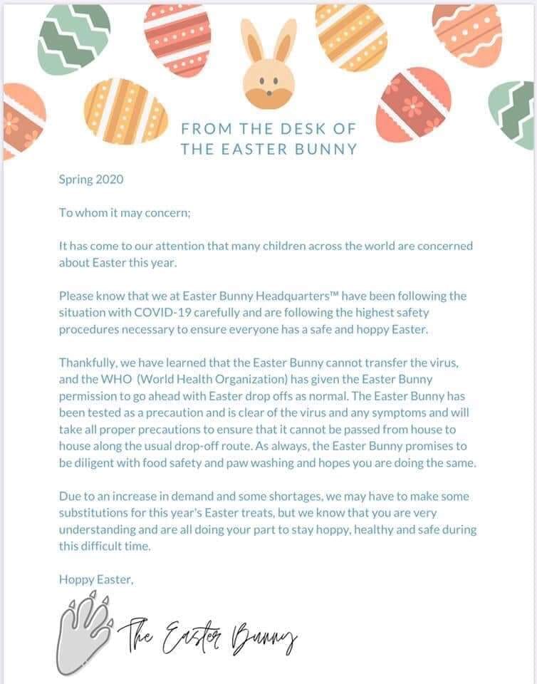 Letter From The Easter Bunny about COVID-19
