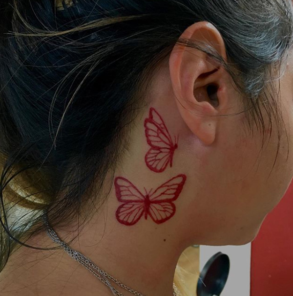 Tattoo Trends 22 Beautiful red butterfly tattoo behind ear World Celebrat Daily