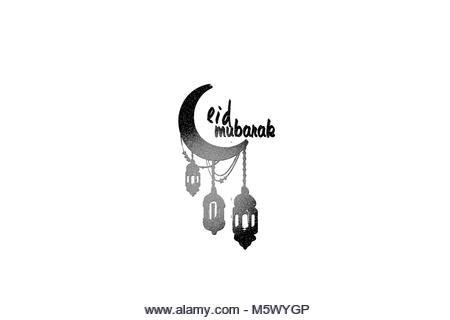Hanging arabic lamps on moon at silhouette background. Ramadan Kareem - Stock Image