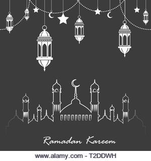 Ramadan Kareem greeting card with Islamic ornaments. Vector - Stock Image