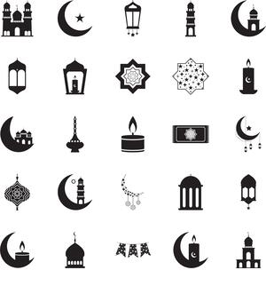 lanterns and ramadan icon set over white background, line style, vector illustration - Stock Image