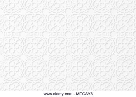 Islamic geometric 3d ornament. Arabic pattern. White paper bulk pattern. The falling shadow. Cardboard. Ramadan Kareem. Eid Mubarak. Vector illustrati - Stock Image