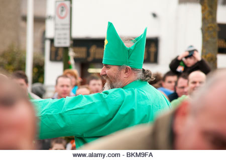 A mock St Patrick having fun at the Saint Patrick's Day Parade in Skerries, County Dublin, Ireland 2010 - Stock Image