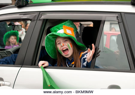 Having fun at the Saint Patrick's Day Parade in Skerries, County Dublin, Ireland 2010 - Stock Image