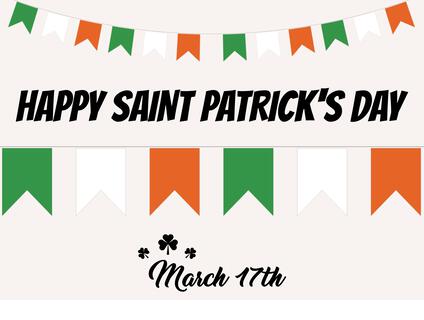 Happy saint patrick's day march 17th text with irish flag bunting on white background - Stock Image