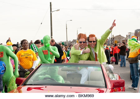 Mock Jedward twins having fun at the Saint Patrick's Day Parade in Skerries, County Dublin, Ireland 2010 - Stock Image