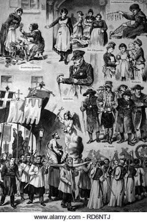 Scenes from the Passion Week in Munich, historical illustration, about 1886, Bavaria - Stock Image