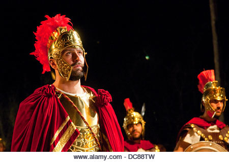 Centurion and Roman soldiers. Holy Week, Passion of Chinchon, Chinchon, Madrid province, Spain. - Stock Image