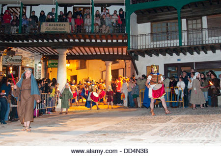 The parade in the Main Square. Holy Week, Passion of Chinchon, Chinchon, Madrid province, Spain. - Stock Image