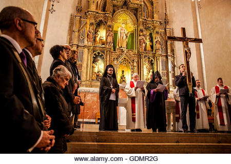 Representation,Way of the Cross, Good Friday,Easter week,church of Sant Ramon de Penyafort ,Barcelona, Catalonia, - Stock Image