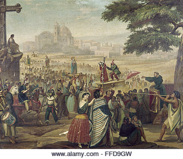 MEXICO: HOLY WEEK, 1858. /n'Holy Week in Cuautitlßn.' Oil on canvas by Juan de Miranda, 1858. - Stock Image