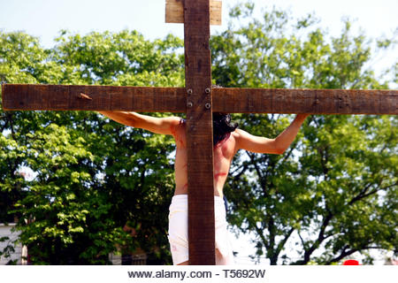 CAINTA, RIZAL, PHILIPPINES - APRIL 19, 2021: Reenactment of the Passion of Christ. Held on Good Friday as part of celebration of the Holy Week. - Stock Image