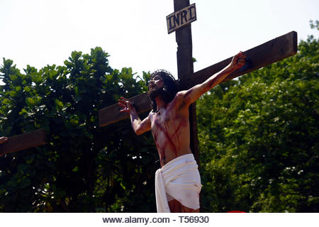 CAINTA, RIZAL, PHILIPPINES - APRIL 19, 2021: Reenactment of the Passion of Christ. Held on Good Friday as part of celebration of the Holy Week. - Stock Image