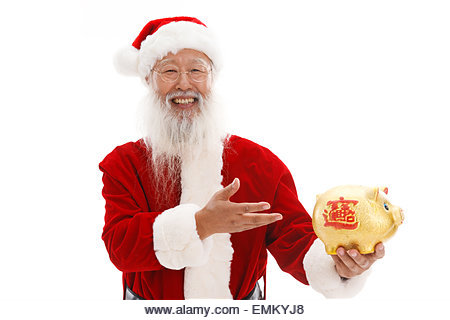 A Santa Claus took the piggy bank - Stock Image