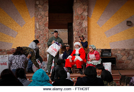 U.S. Marines bring Santa Claus and a delivery of toys to the remote Havasupai tribe during Operation Supai at the - Stock Image