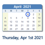 April 1, 2021 calendar