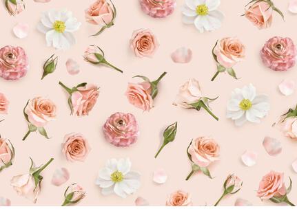 Vintage Floral pattern made of beige flowers and rosebuds. Valentines background. Flower background. Warm pattern of flowers. Flowers pattern texture - Stock Image