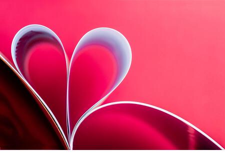 Heart shaped paper pages, bright abstract background, love and Valentine's day concept - Stock Image