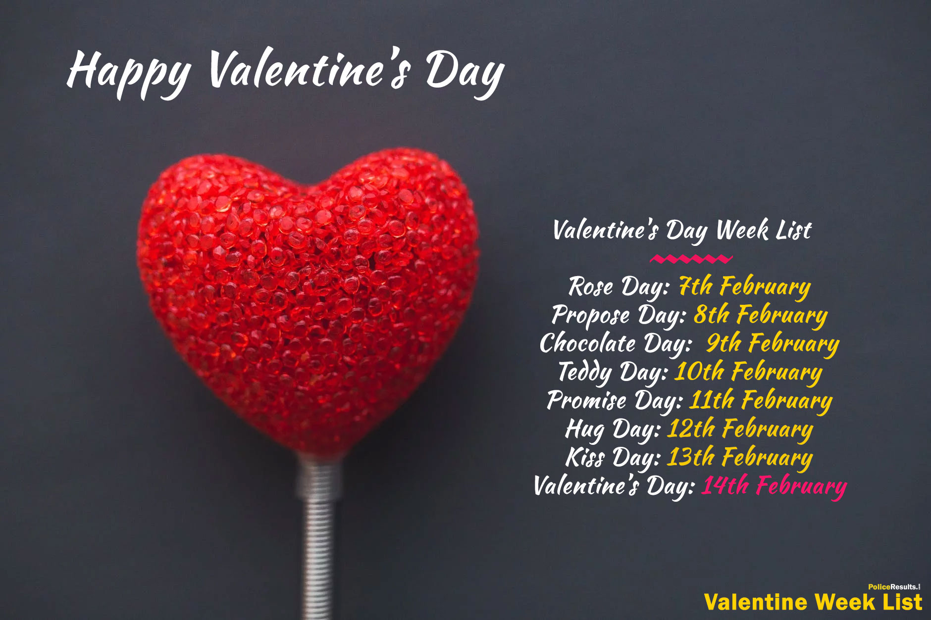 Valentines Day Week List Download PDF Date Sheet Calendar