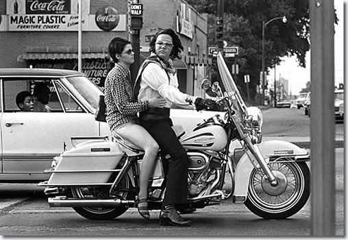 Elvis Presley and Mary Kathleen Selph at the corner of South Parkway and Elvis Presley Blvd. in Memphis, Tennessee June 30, 1972. ID on Mary Kathleen Selph from her mother, Peggy Selph Cannon on Jan 5, 2000. Mrs. Cannon says her daughter was killed in an auto accident on July 18, 1972 at the age of 20.