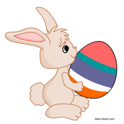 Easter bunny holding a big colorful Easter egg
