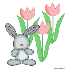 Easter bunny and tulips, free PNG clipart