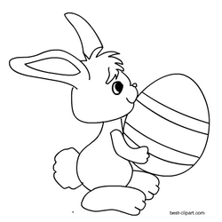 Black and white bunny holding Easter egg clip art