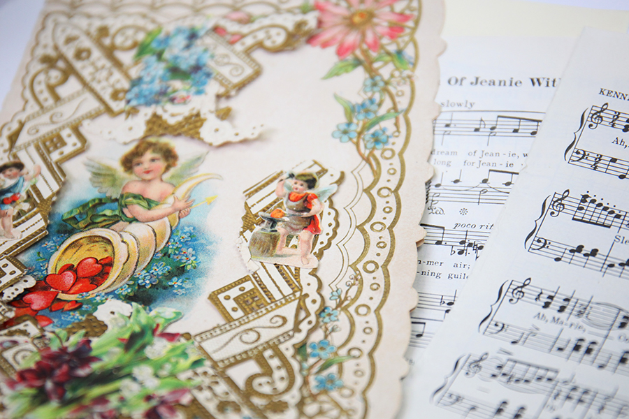antique card with sheet music