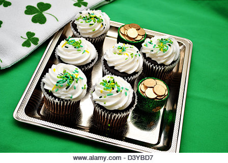 Tray of ST Patty's Day Cupcakes - Stock Image