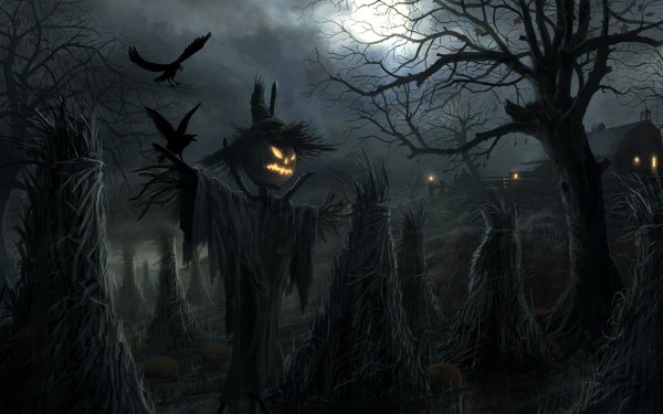 Dark Scarecrow Halloween Pumpkin Night Moon Horror HD Wallpaper | Background Image